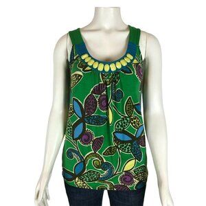 Boden Womens Sleeveless Top Size 2 Tank Top Beaded Green Floral Blouse Shirt